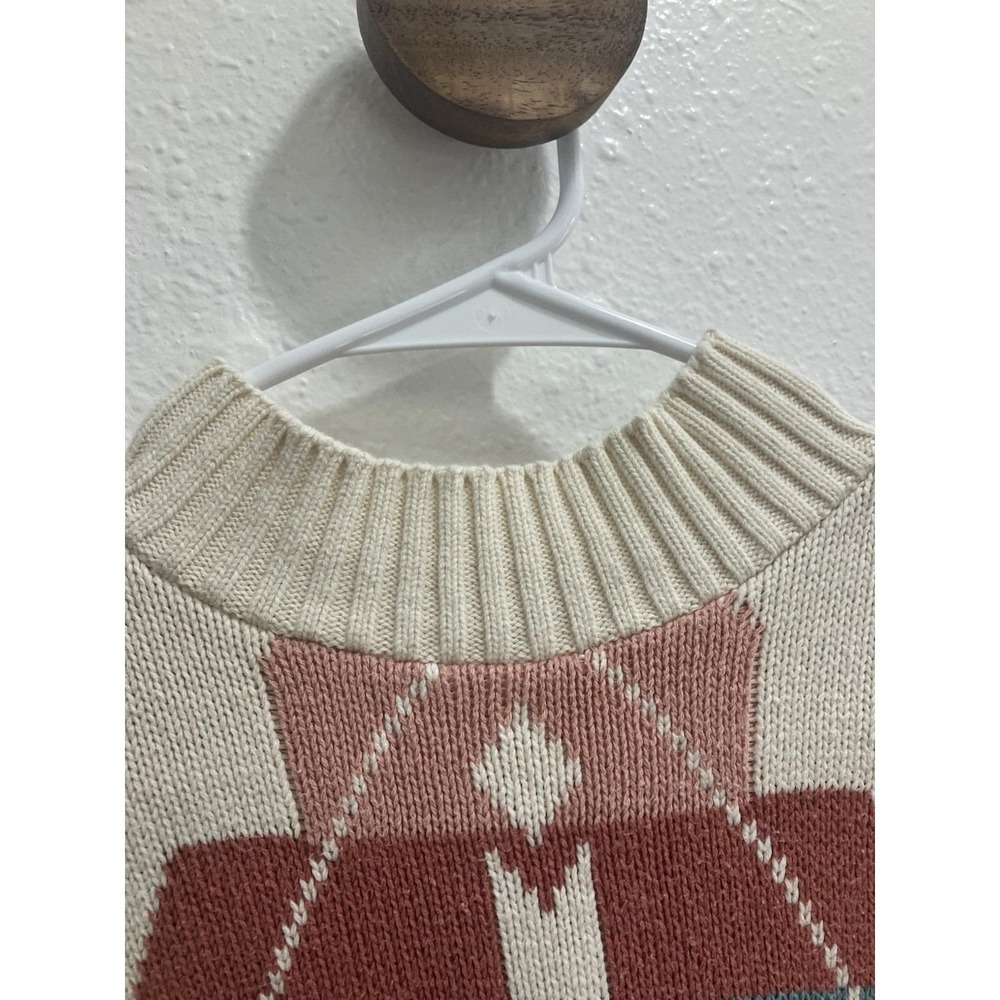 Vintage 90s Aztec Print Tribal Knit Pastel Southwestern Mock Neck Sweater Large - Picture 5 of 9